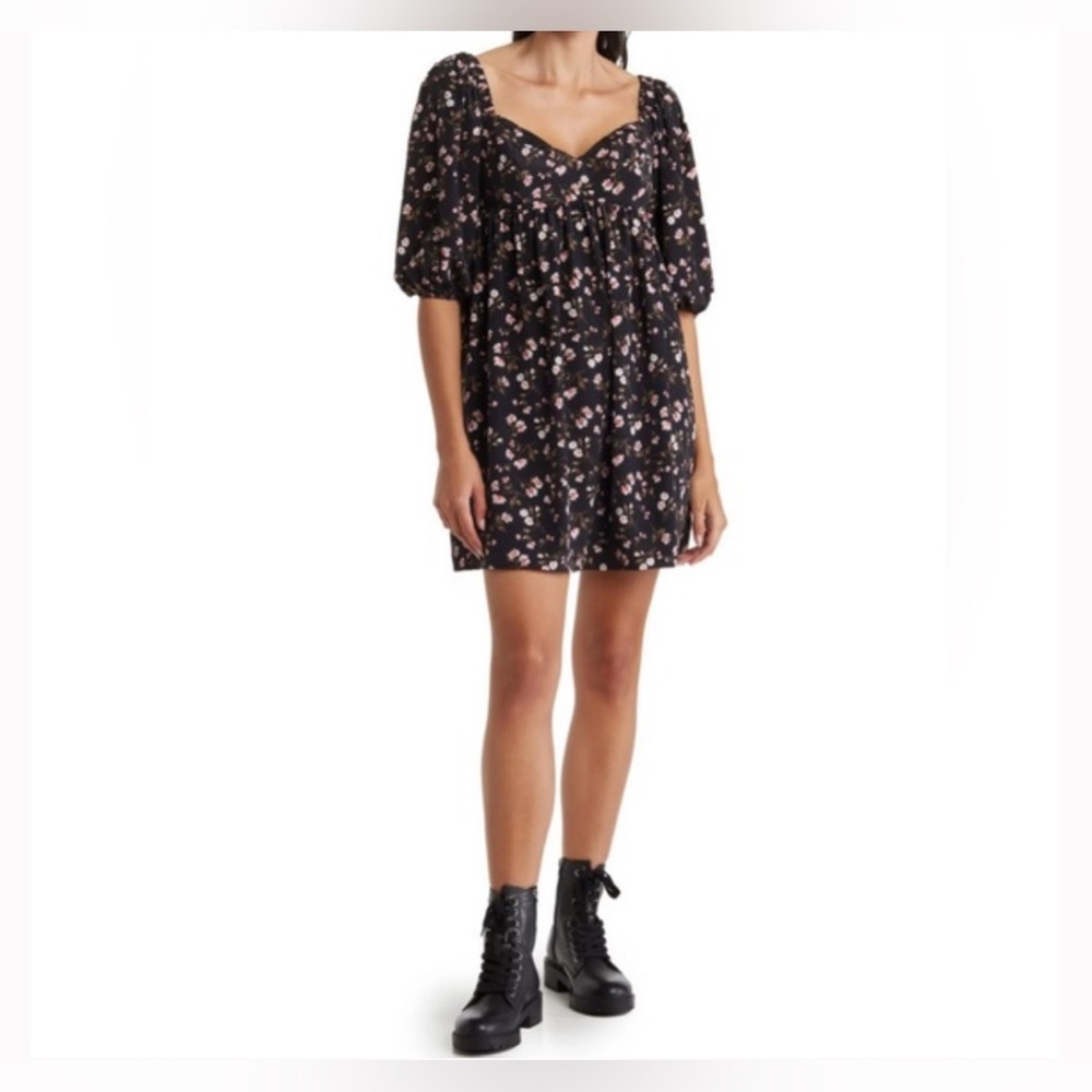 WAYF Floral Puff Sleeve Mini Dress – Size M